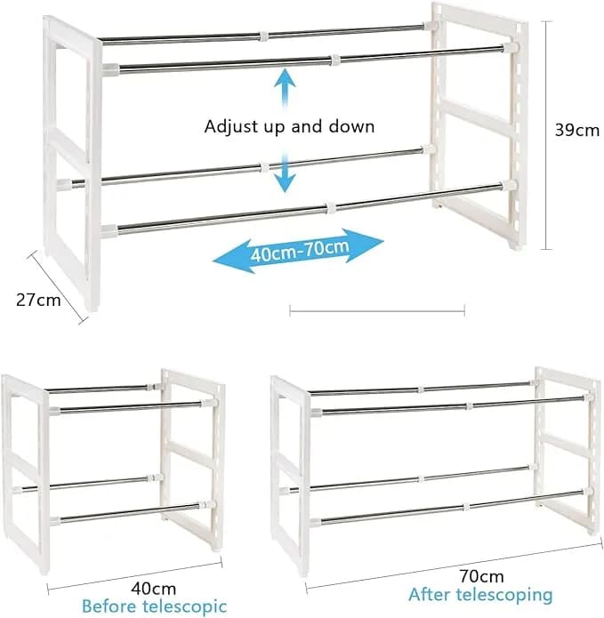 Thumbnail for Étagère de rangement sous évier, extensible et réglable, pour la cuisine et la salle de bain