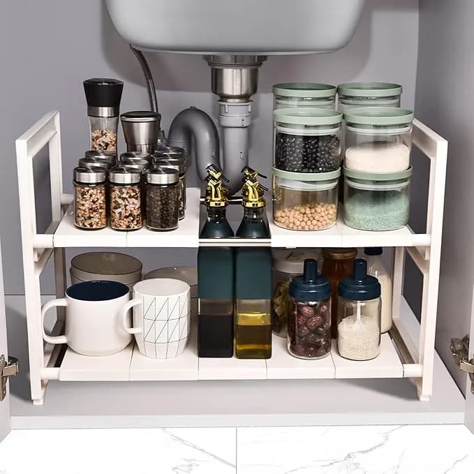 Thumbnail for Étagère de rangement sous évier, extensible et réglable, pour la cuisine et la salle de bain