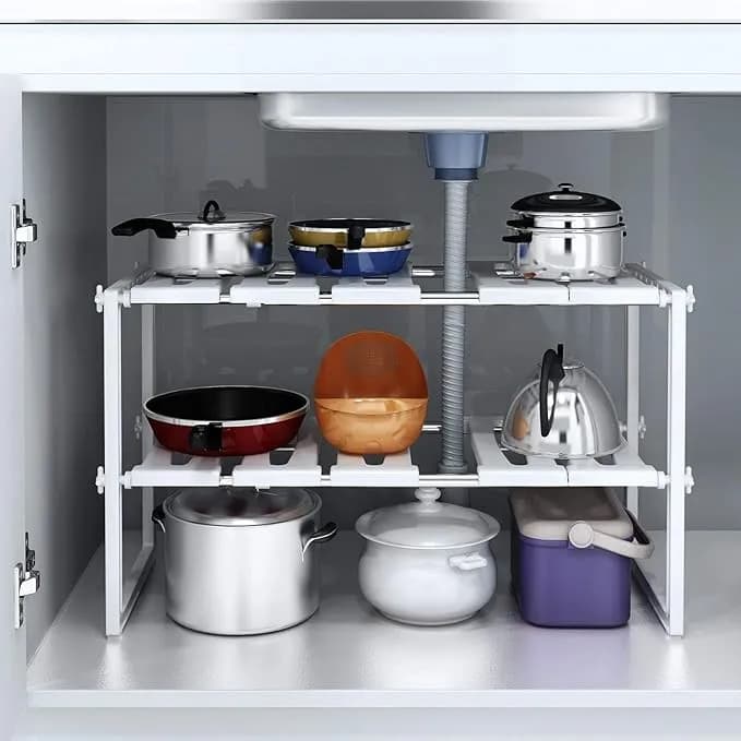 Thumbnail for Étagère de rangement sous évier, extensible et réglable, pour la cuisine et la salle de bain